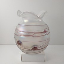 Vintage Hand-Blown Ruffled Art Glass Crystal Vase Iridescent Swirl West Germany! - £63.94 GBP