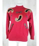 Angenie Size L Vtg Soft Lambswool Angora Rabbit Holiday Red Sweater Embe... - $9.89
