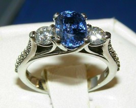 3CT Simulated Tanzanite Diamond Engagement Ring In 14K White Gold Plated Silver - £74.64 GBP
