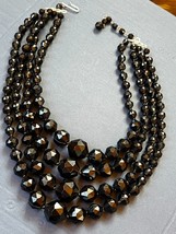 Vintage Germany Marked Multistrand Tapered Black Faceted Plastic Bead Necklace – - £13.37 GBP