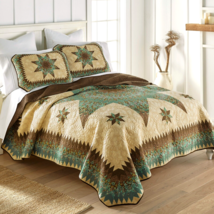 Donna Sharp Sea Breeze Star Quilt **KING** 3-PC Set Floral Country Cottage Teal - £145.62 GBP