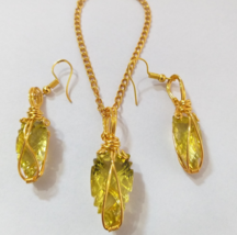 Natural Lemon Quartz Hand Carved Laser cut Pendant Necklace and Earrings - £113.86 GBP