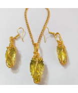 Natural Lemon Quartz Hand Carved Laser cut Pendant Necklace and Earrings - $142.00