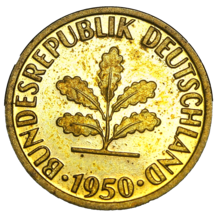 Germany 5 Pfennig, 1950-F Unc~Oak Leaves~Rare~Free Shipping~#A42 - £5.46 GBP