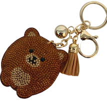 Bling Crystal Brown Bear Tassel Keychain Keyring Bag Purse Charm - $13.86