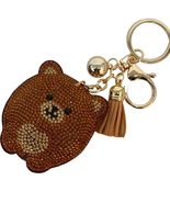 Bling Crystal Brown Bear Tassel Keychain Keyring Bag Purse Charm - $13.86