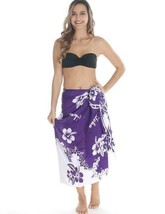 Hawaiian Womens Sarong Purple White Swim Beach Cover-Up Floral Hibiscus Flowers - £27.96 GBP