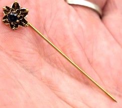 14K Gold Stick Pin Flower Design with Blue Sapphire - £102.98 GBP