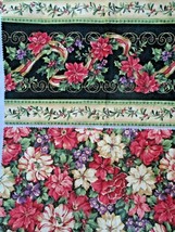 Fabric Red Rooster &quot;Christmas Floral&quot; Poinsettias Ivy Holly Gold Trim $3/2 pcs. - £2.37 GBP