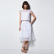 MILLY for DesigNation SKIRT Size: SMALL New Striped White Organza Midi - £102.38 GBP