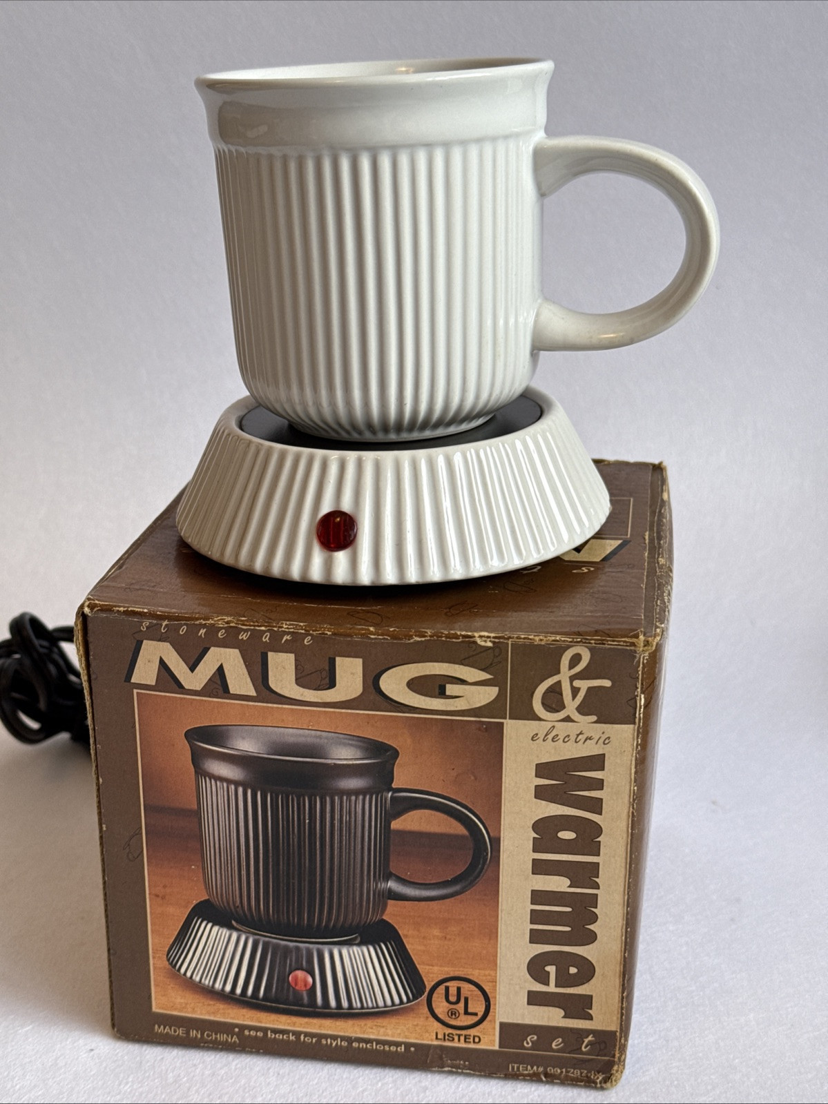 Vintage Coffee Desktop Cafe Stoneware Mug and Warmer White Electric - $6.64