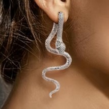 Unique Statement Dangle Silver Tone Earrings With Snake Design ( 1 Pc ) - £14.06 GBP
