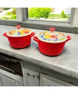 Pioneer Woman Mini Small Casserole Bowl w/Lid Blue Floral And RED Set Of 2 - $14.48