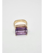 14K Gold Cocktail Ring Purple Rectangle Stone Amethyst? Size 6.25 Baguet... - £231.02 GBP