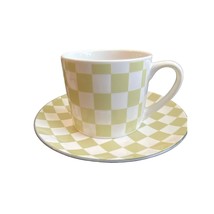 Large Fiorella Coffee mug and matching plate Checkered - $19.77