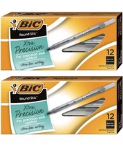 2 Boxes Of 12 BIC Round Stic Xtra Precision Stick Ballpoint Pen 0.8 mm B... - $9.90
