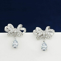 1.10Ct Pear Cut Cubic Zirconia Bow Style Stud Earrings 14K White Gold Plated - £110.78 GBP
