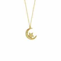  14K Solid Yellow Gold Half Moon and Star Diamond Necklace 16&quot;-18&quot; Adjustable - £517.17 GBP