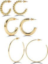 Gold Hoop Earrings Set Women 14k Gold Plated Hypoallergenic Open Chunky Jewelry - £19.19 GBP