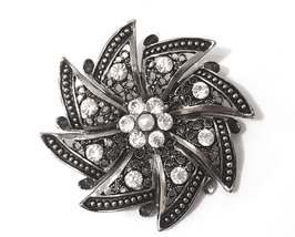 2 pc Grayblack Tone Clear White Rhinestone Brooch 2&quot;/ 5 cm Diameter B260 - $9.99