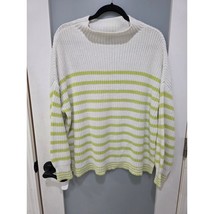 Cupcakes and Cashmere Striped Sweater White Green Knit Pullover L Soft Cozy - $27.00