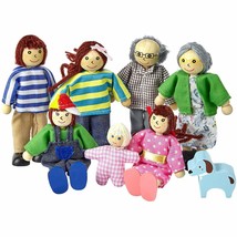 Doll Family 8-PC Set Dollhouse Dolls Playset Pretend Play Figures Wood Flexible - £21.21 GBP