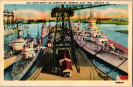 Vtg Postcard US Navy Battleship and Destroyers, Norfolk Navy Yard, Norfolk VA. - £5.41 GBP