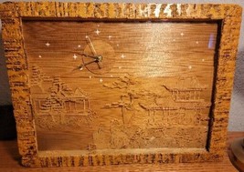 Vintage Chinese Japanese Carved Cork Diorama Art In Glass And Wood Box  ... - £31.61 GBP