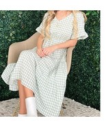 Gingham Check Print Summer Maxi Dress Green  Med - $52.80 CAD