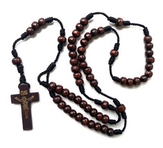 Wooden Cross Fabric Catholic Rosary Chain for Men and Women - £13.98 GBP