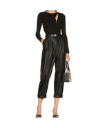 Pistola Kellin Pleated Trouser Crop Pants Size 25 Slate Black Faux Leath... - $21.04 CAD