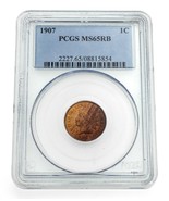 1907 1C Indian Cent Graded by PCGS as MS65RB Gorgeous Early Cent - $411.62 CAD