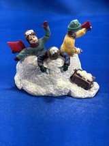 Boys In Snow Fort Surrendering From Snowball Fight Christmas Village Fig... - $10.50
