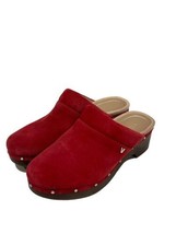 Vionic Women&#39;s Kacie Red Orange Suede Comfort Clog Slip Size 7 - £35.09 GBP