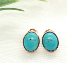 14k Rose Gold Genuine Kingman Turquoise Stud Earrings 4.24 Carat TW (#J7... - €560,02 EUR