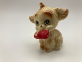 Vintage MCM Bone China Fluffy Puppy with Red Shoe Figurine, 2.75” Collec... - $9.50