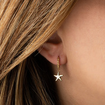 10K or 14K Yellow Gold Sea Starfish Ocean Cuban Link Huggies Earrings - £120.40 GBP+