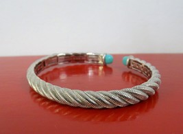 Judith Ripka Sterling Silver Turquoise Twisted Ribbed Hinged Cuff Bracelet - £94.36 GBP