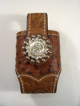 p29 Montana Silversmith Tooled Leather Silver Concho Flip Cell Phone Holder Case - £18.98 GBP