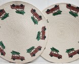 Set of 2 Round Braided Cotton Placemats(15&quot;)RED TRUCKS WITH CHRISTMAS TR... - $15.83