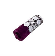 Bolster Pillow, Purple Velvet, Cotton White Lace, Neck roll pillow, 6x16&quot; - £43.16 GBP