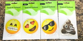 Emoji Car Air Fresheners 4~Pack ~Heart Eyes~Sunglass Smiley~Poop~Grimace Face - £7.74 GBP