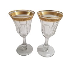 Vintage Gold Rim Clear Stem Water Goblets Set of 2 Wine Pair Stemmed Drink Decor - £21.53 GBP