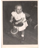 VINTAGE 10&quot; X 8&quot; BABY PHOTO SMILING TODDLER ON 4 WHEEL STROLLER TOY - $12.21 CAD