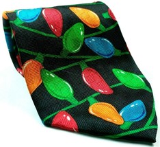 Christmas Lights Holiday Light Strings Colorful Novelty Silk Tie - £12.54 GBP