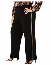 NY Collection Women Plus Size 2XP Black Gold Metallic Stripe High Rise Pants NEW - £5.93 GBP