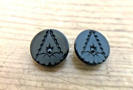 Vintage Antique Set Pair 2 Victorian Black Glass Tiny Shank Buttons - $29.69