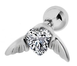 Stainless Steel Tragus Wings with 4mm CZ Crystal - £9.59 GBP