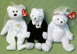 Ty Wedding B EAN Ie Babies Lot Of 3 Bride Groom Mrs. Plush Stuffed Teddy Bears - £10.79 GBP