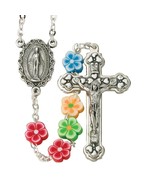 Multi Colored Flower Shape Prayer Bead Rosary with Miraculous Center, 21... - £41.54 GBP